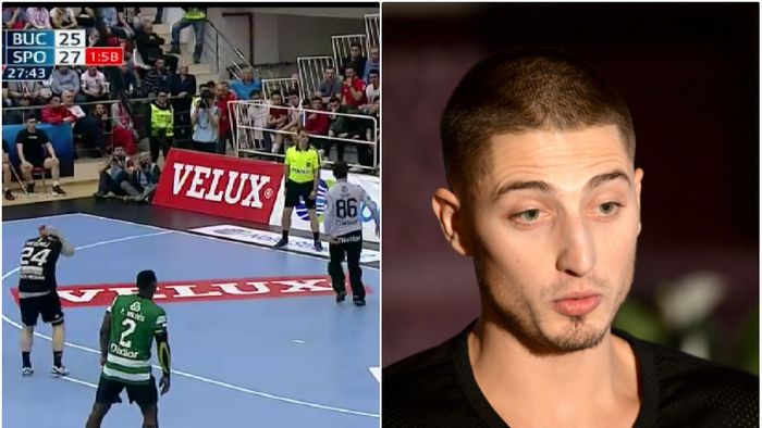 FOTO | El e Gicu Grozav de la handbal. Nicușor Negru l-a imitat pe fotbalist într-un moment în care Dinamo încă mai putea întoarce soarta meciului cu Sporting. Cum a executat un 7 metri