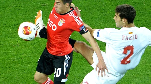 Benfica, privată de un penalty în finalul primei reprize a finalei cu Sevilla