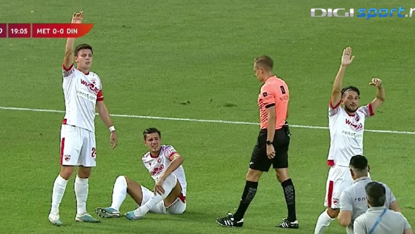 Dezastru pentru Ovidiu Burcă în debutul meciului Metaloglobus - Dinamo! Ricardo Grigore s-a accidentat grav și a părăsit terenul în lacrimi | VIDEO
