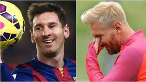 Prima apariție a "noului" Messi la antrenamentele Barcelonei. Cum arată atacantul vopsit blond. FOTO