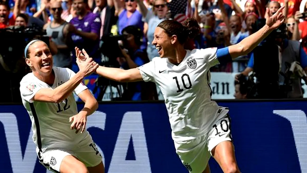 VIDEO FABULOS | Statele Unite a câștigat Mondialul de fotbal feminin, după ce a spulberat Japonia în finală. În minutul 16 era deja 4-0, iar Lloyd a marcat de la mijlocul terenului