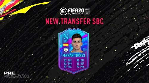 Mijlocașul Ferran Torres, cel mai nou card din <i class='ep-highlight'>FIFA</i> <i class='ep-highlight'>20</i>! Noul transfer de la Manchester City are o viteză incredibilă de 97 și valorează 80.000 de monede. Recenzia completă