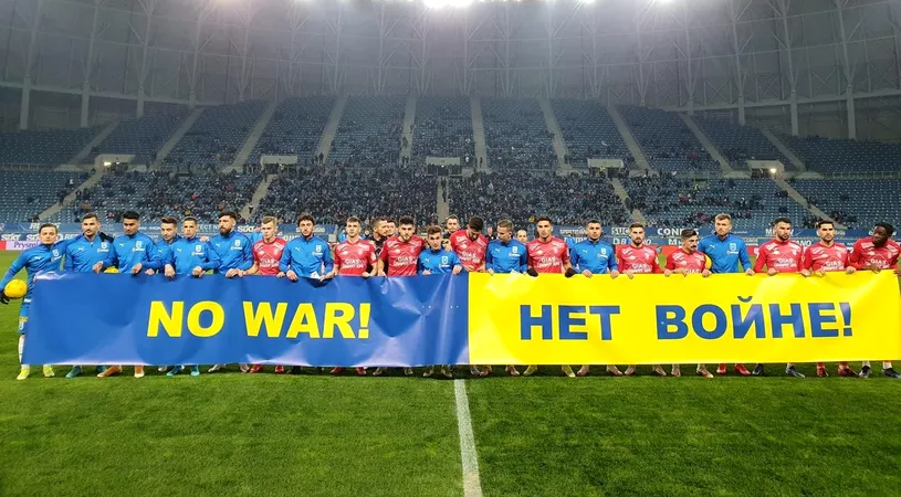 Jucătorii de la Universitatea Craiova și Chindia Târgoviște, mesaj comun de susținere pentru Ucraina după invazia rușilor: „Fără război!”