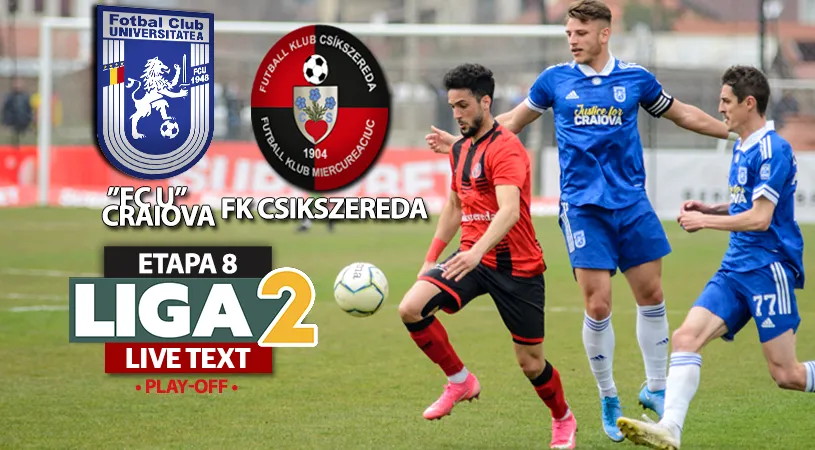 ”FC U” Craiova a promovat matematic în Liga 1. Un punct obținut cu FK Csikszereda pe ”Ion Oblemenco” a fost suficient pentru îndeplinirea obiectivului cu două etape înainte de finalul play-off-ului Ligii 2
