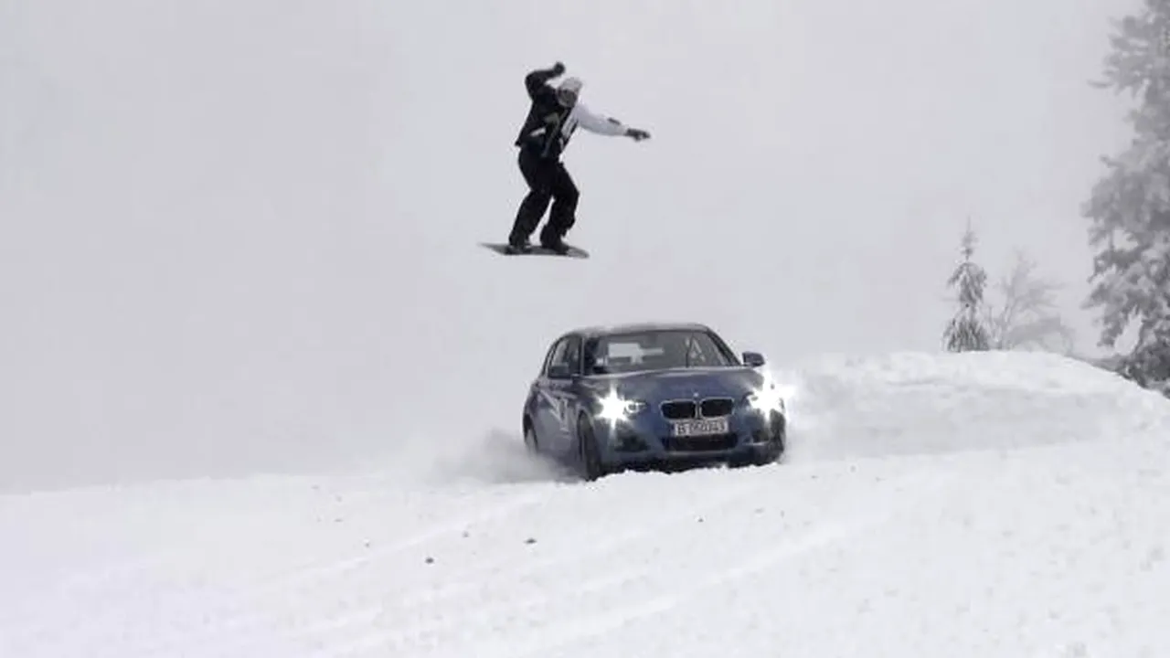 VIDEO:** Show pe pârtia din Predeal, doi schiori se întrec cu un BMW Seria 1 xDrive