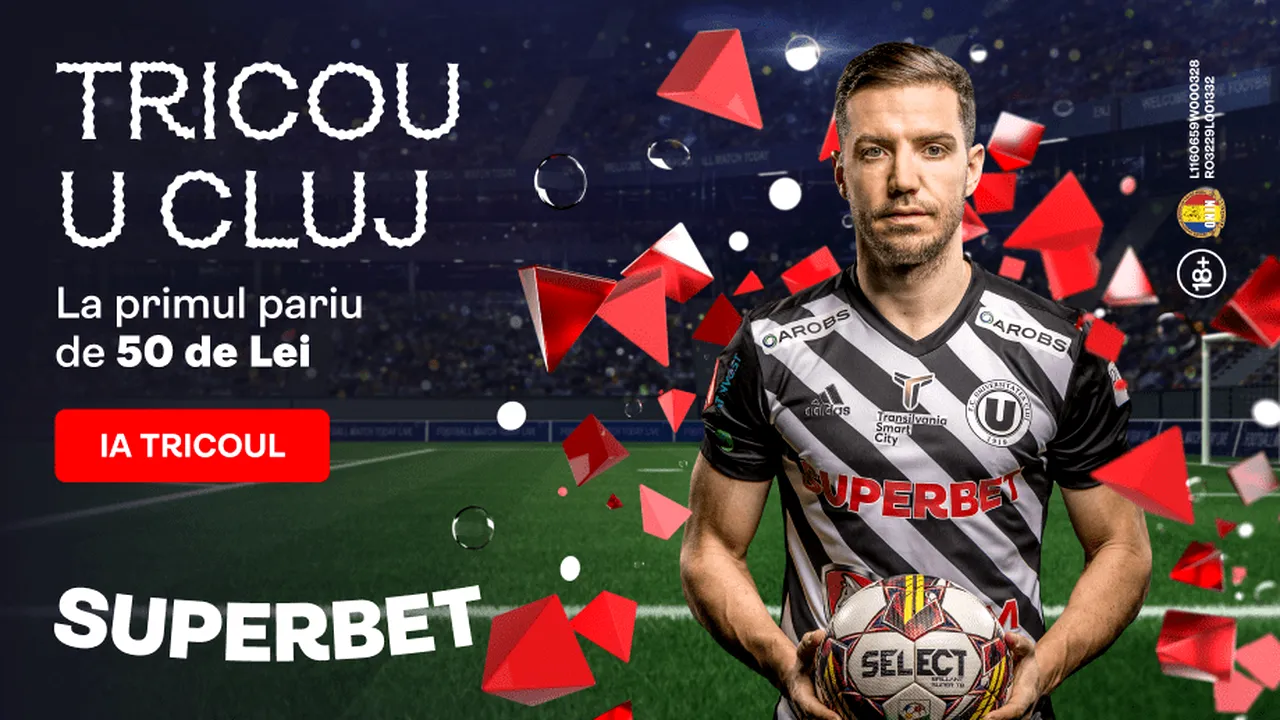 ADVERTORIAL | Află ce simplu primești tricoul lui U Cluj, pentru primul tău pariu pe Superbet.ro