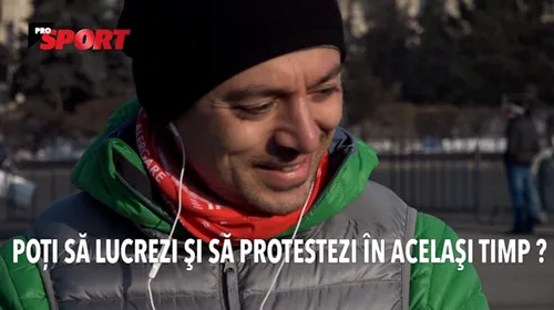 INTERVIU VIDEO | Protest inedit. Ultramaratonistul Andrei Roșu și-a improvizat biroul în fața Guvernului! „Am preferat să-mi aduc aici laptopul, nu putem lăsa România pe butuci 10 zile”