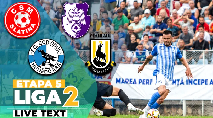 Liga 2, etapa 5 | Corvinul, egală cu Ceahlăul la primul joc acasă în noul sezon și predă ”lanterna roșie”. CSM Slatina și CFC Argeș au fost și ele la aceeași ”înălțime” pe teren, dar nu și în clasament