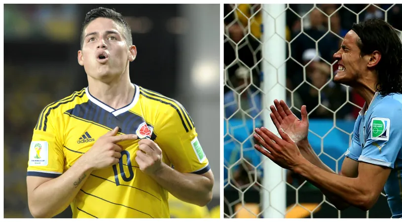 James vs Edinson, duelul starurilor din Columbia - Uruguay. Rodriguez a contribuit la cinci goluri ale țării sale, în timp ce Cavani a marcat o singură dată
