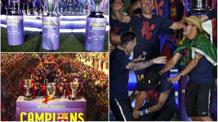 FOTO + VIDEO | Show total pe străzile Barcelonei. Jucătorii lui Luis Enrique au sărbătorit tripla. Moment emoționant cu Dani Alves