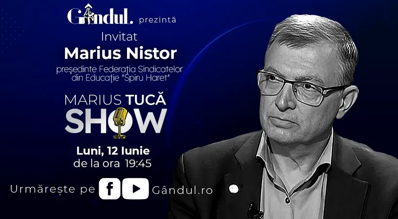 Marius Tucă Show începe luni, 12 iunie, de la ora 19.45, live pe gândul.ro.