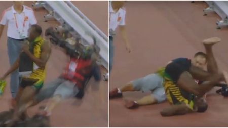 Bolt, campion mondial și la 200 m, după o cursă în care nu a avut rival. Cum a fost "placat" jamaicanul imediat după ce a trecut linia de finish | VIDEO

