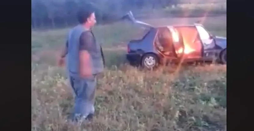 VIDEO | Un cioban din Cluj și-a incendiat mașina și a transmis totul live pe Facebook: „Îi dau foc și poliției, e una cu interlopii”