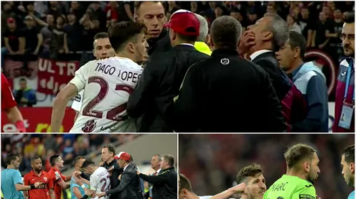 FOTO | Momentul în care nervii au cedat pe teren! Romario și Tiago Lopes, iertați de eliminări! Fundașul CFR-ului l-a lovit pe Mircea Rednic, după ce primise un pumn de la Kortzorg