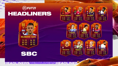 Headliners Sergej Milinkovic-Savic | Cerințe SBC, recompense, data de expirare și recenzia cardului din FIFA 21