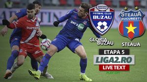 Gloria Buzău învinge Steaua cu un gol marcat după un corner dictat eronat de arbitru. ”Centralul” Rusandu a arătat două cartonașe roșii în minutele de final