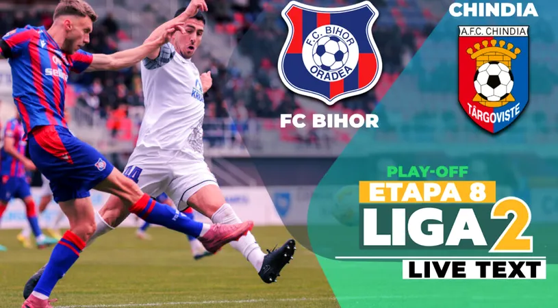 FC Bihor - Chindia se joacă de la ora 17:30, în deschiderea etapei a 8-a a play-off-ului Ligii 2. Orădenii își pot asigura menținerea în clasament peste târgovișteni