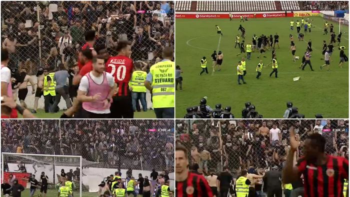 VIDEO și FOTO | Suporterii Stelei nu au suportat că au ratat promovarea! Haos pe terenul din Regie, imediat după fluierul de final al arbitrului: jucătorii lui Carmen au fugit de frică