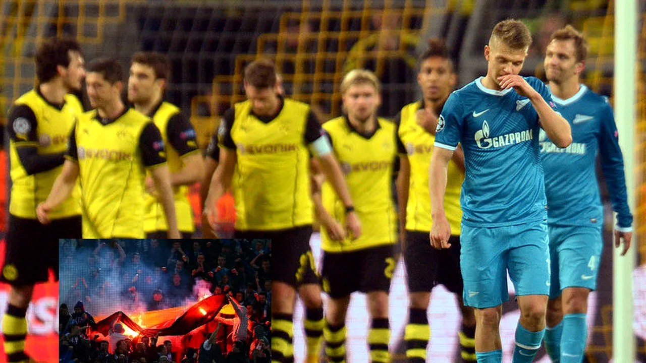 Au ars drapelul. Suporterii lui Zenit au dat foc unui steag al Germaniei în timpul meciului cu Dortmund. Trupa din Rusia riscă acum o sancțiune severă din partea UEFA