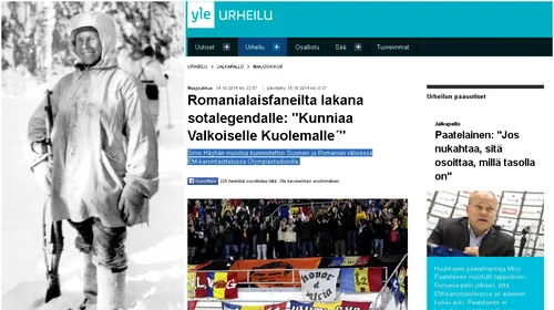 „Respect, Moartea Albă!” – bannerul afișat de fanii români la Helsinki care a atras atenția presei din Finlanda. Cui îi era dedicat