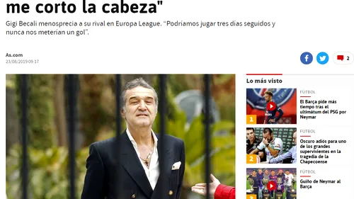 Gigi Becali a ajuns din nou în presa din Spania! Cum i-a luat prin surprindere pe jurnaliștii de la AS: 