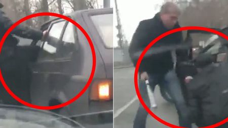 VIDEO Teroare pe ȘOSEA! Zi neagră pentru un "ȘMECHER cu Mercedes"! E pus la punct în timp ce bătea un șofer nevinovat