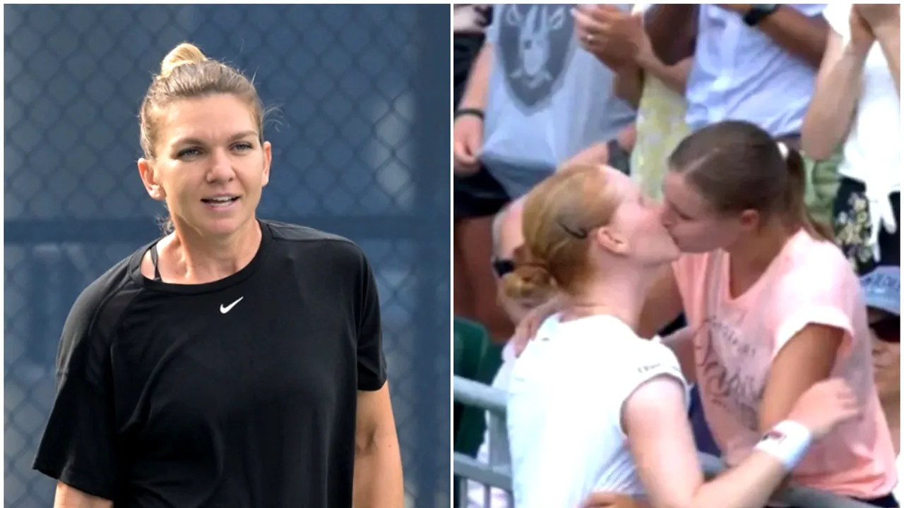 Moment neașteptat cu Simona Halep la US Open! Jucătoarea care s-a declarat lesbiană și s-a sărutat cu adversara peste fileu, partenera româncei la antrenament | GALERIE FOTO