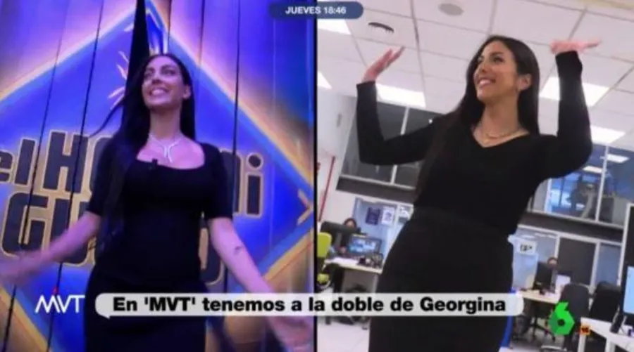 Sosia Georginei Rodriguez lucrează la un post TV din Spania. Sursa foto: The Sun