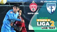 Sepsi OSK – FC Voluntari începe la ora 17:00, în duelul echipelor cu punctaj maxim în play-off-ul Ligii 2. Covăsnenii au nevoie de victorie pentru a rămâne în coasta liderului