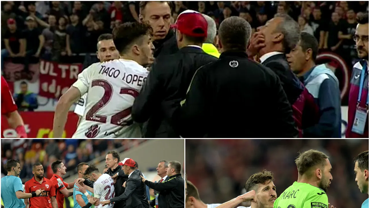 FOTO | Momentul în care nervii au cedat pe teren! Romario și Tiago Lopes, iertați de eliminări! Fundașul CFR-ului l-a lovit pe Mircea Rednic, după ce primise un pumn de la Kortzorg