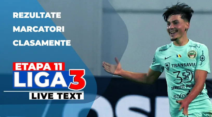 Etapa 11 Liga 3 | Pași greșiți pentru Unirea Alba Iulia și Jiul Petroșani, derby-ul de pe Areni s-a terminat nedecis. FCSB 2 a câștigat spectaculos contra Dinamo 2, iar scorul rundei aparține echipelor CSU Alba Iulia și CSM Sighetu Marmaţiei
