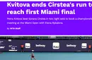 Ce scrie presa internațională despre eșecul Soranei Cîrstea cu Petra Kvitova. Este gratulată drept „eroina” competiției de la Miami