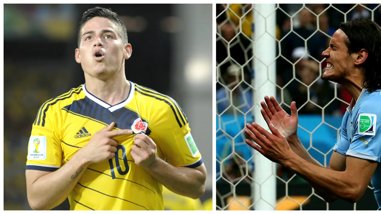 James vs Edinson, duelul starurilor din Columbia - Uruguay. Rodriguez a contribuit la cinci goluri ale țării sale, în timp ce Cavani a marcat o singură dată