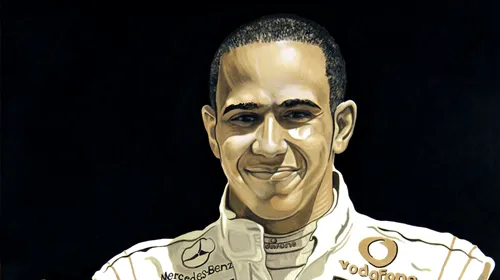 Campionul de Formula 1 Lewis Hamilton, pictat in ulei ars