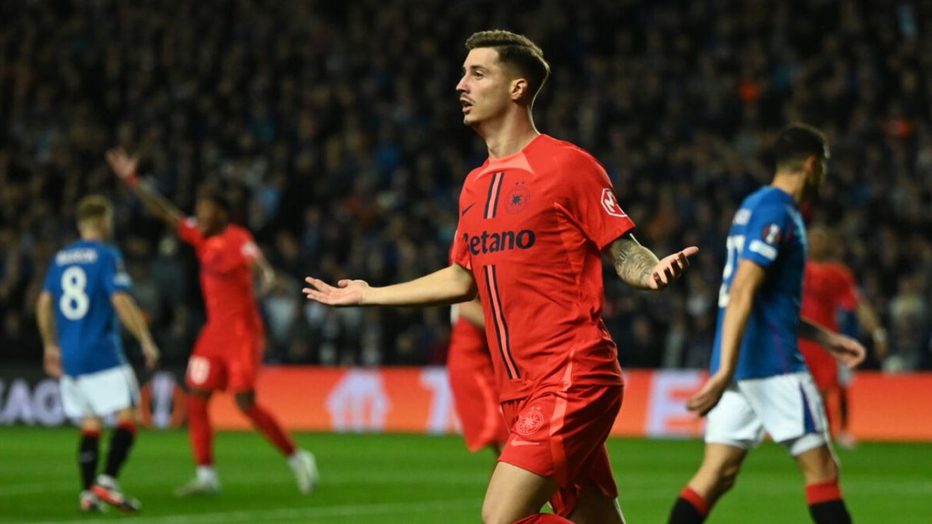 Comentatorii s-au revoltat la faza controversată din minutul 2 al meciului Rangers - FCSB. Golul lui Miculescu a fost anulat pentru fault: „Absolut nimic nu-i face!”