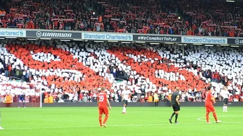 „Anfield” roșu!** Fanii prezenți la derby au comemorat victimele de la Hillsborough