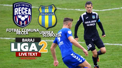 Fotbal Comuna Recea învinge cu 2-0 Unirea Slobozia în manșa tur a barajului pentru menținerea în Liga 2. Maramureșenii au dat ”loviturile” în ultima parte a jocului