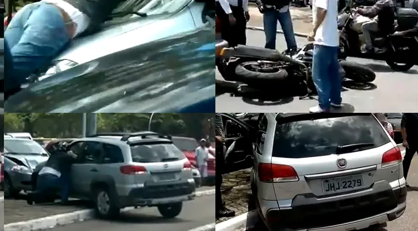 Scene de groaza pe sosea! VIDEO - Femeia care s-a urcat pe un motociclist cu SUV-ul