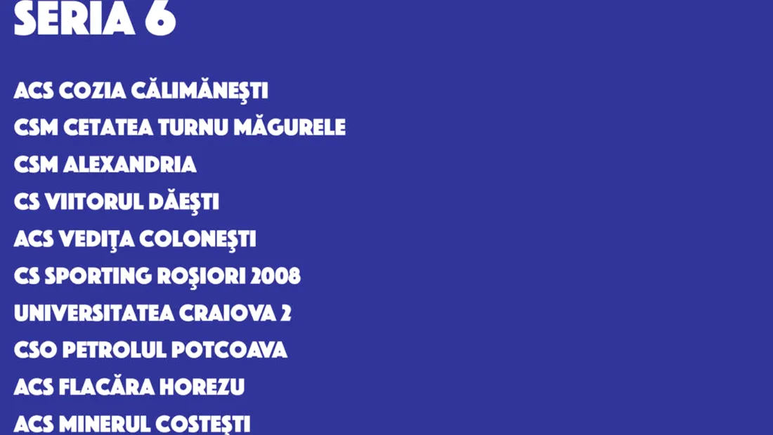 Seria 6 Liga 3 | Programul meciurilor poate celei mai modeste grupe din campionat, în care CSM Alexandria pare a fi favorita