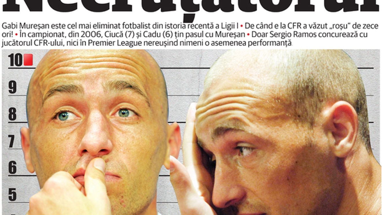 Necruțătorul!** Gabi Mureșan este cel mai eliminat fotbalist din istoria recentă a Ligii 1: șase sezoane, 10 "roșii"
