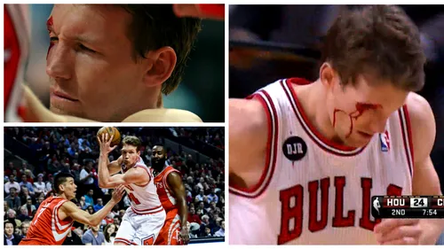 VIDEO Taurul puternic. Mike Dunleavy a fost cel mai bun jucător al lui Bulls în victoria cu Rockets, deși a fost lovit puternic în față