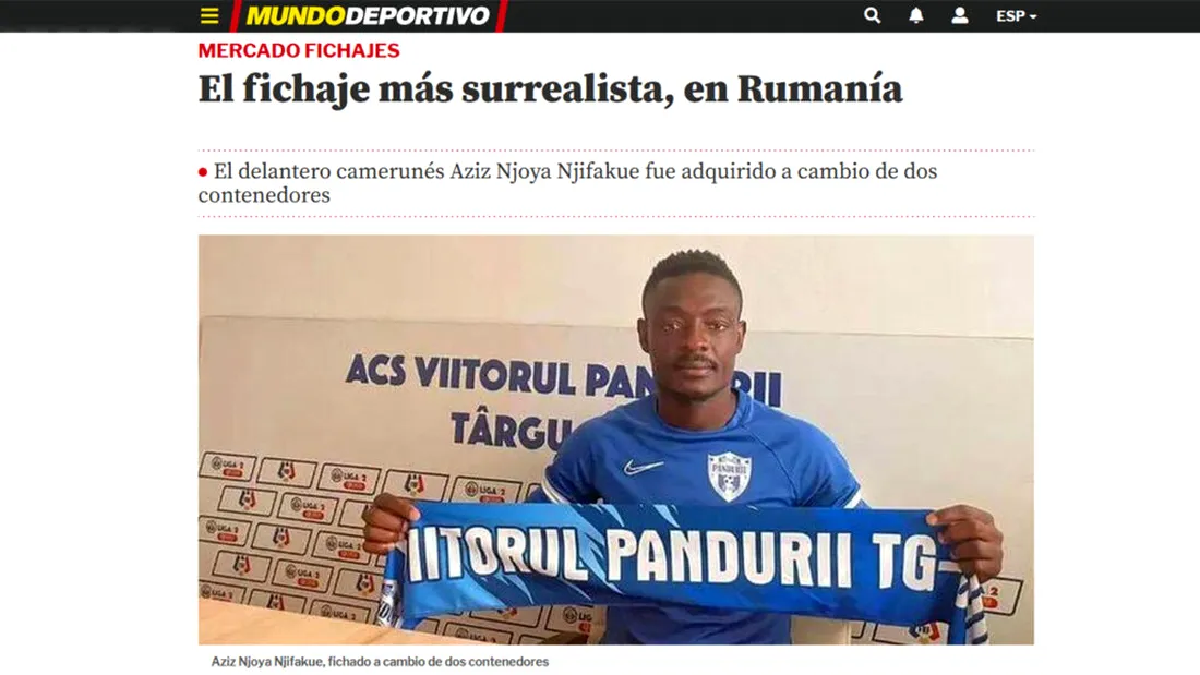 CSM Lugoj și Viitorul Pandurii, ”vedete” în Spania în urma transferului lui Njifakue! Cum prezintă Mundo Deportivo mutarea camerunezului la echipa din Liga 2