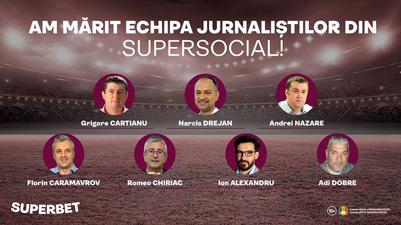 Grupul experților din SuperSocial s-a mărit! 7 noi jurnaliști sportivi pariază acum în aplicația Superbet! Vino și urmărește-i!