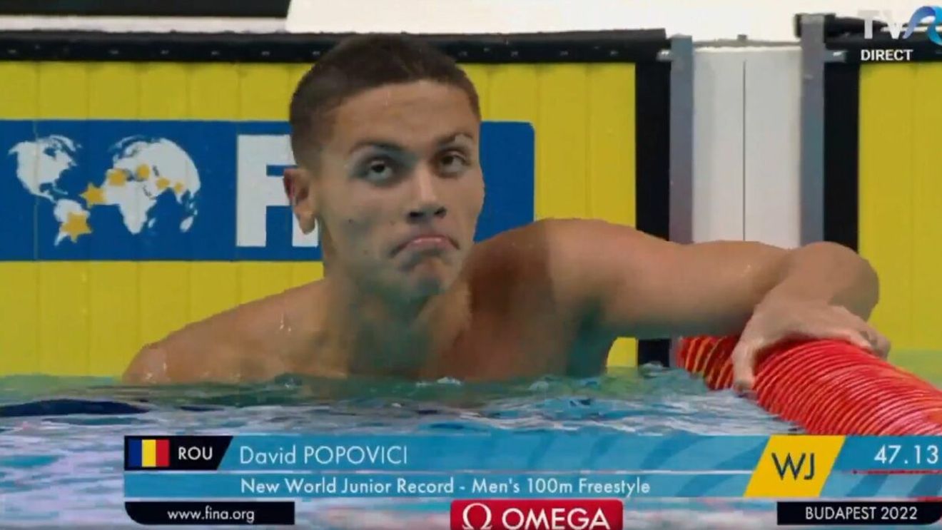 David Popovici, pur și simplu fabulos! Puștiul în vârstă de 17 ani a stabilit un nou record mondial la juniori și este în finală la 100m liber! Reacție de milioane a tânărului înotător | VIDEO