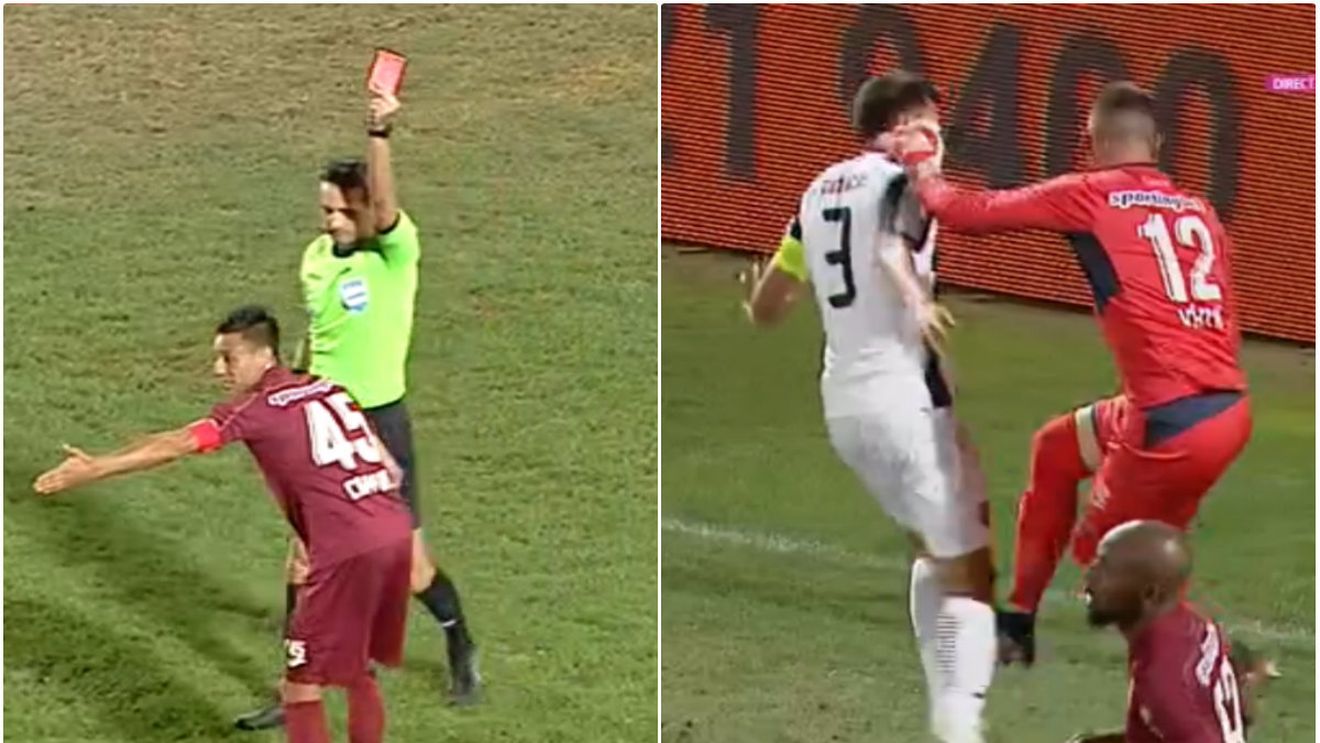 Incredibil! Mario Camora, eliminat după ce a trântit o sticlă cu apă pe teren. Sebastian Colțescu, decizie de neînțeles + Dan Petrescu și Vâtcă au văzut și ei cartonașul roșu