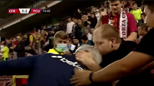 Marius Șumudică, imagini senzaționale! Un suporter l-a pupat pe antrenor, după golul lui Claudiu Petrila din CFR Cluj – FC U Craiova | FOTO