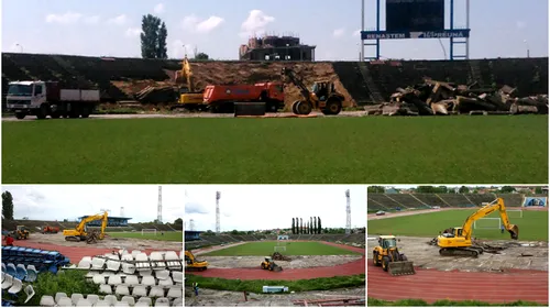 „Centralul” din Bănie devine istorie în maximum două luni | GALERIE FOTO de la startul demolării legendarului stadion din Craiova