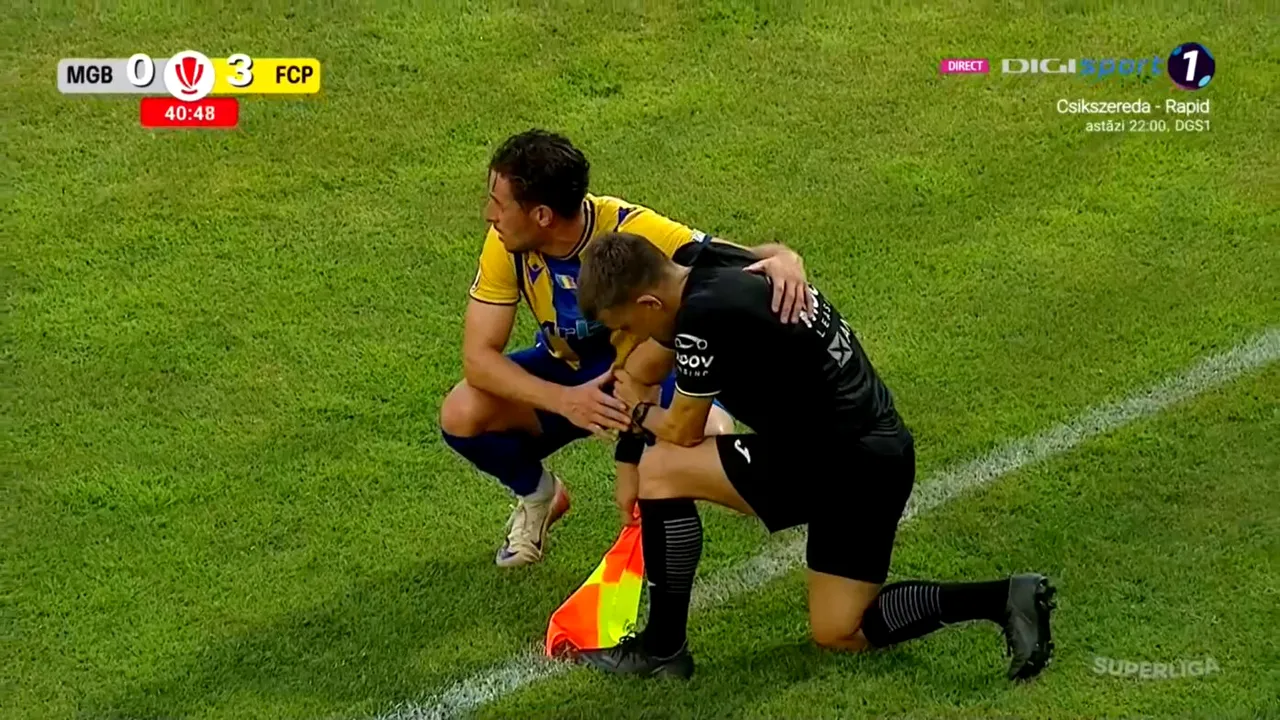 Aşa ceva chiar nu s-a mai văzut în Superliga! Arbitrul asistent a suferit o accidentare gravă, într-un mod uluitor, în Metaloglobus – Petrolul Ploieşti