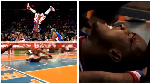 VIDEO A văzut moartea cu ochii! Unui jucător de la Harlem Globetrotters i-a căzut coșul în cap