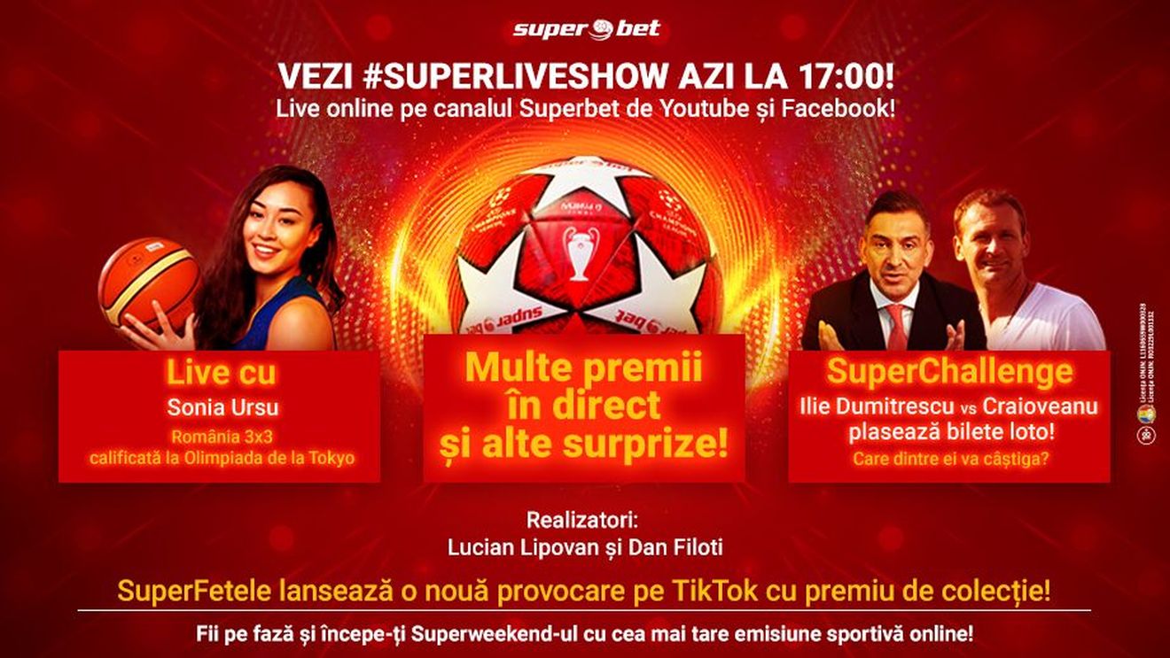 SuperLive Show începe la ora 17:00 pe canalele de Facebook și Youtube ale Superbet! Vino online și dialoghează de la distanță cu Ilie Dumitrescu și Gică Craioveanu!